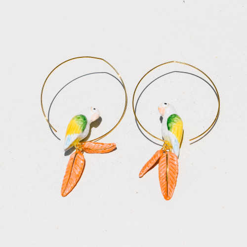 Parrot and Feather Big Hoop Earring 