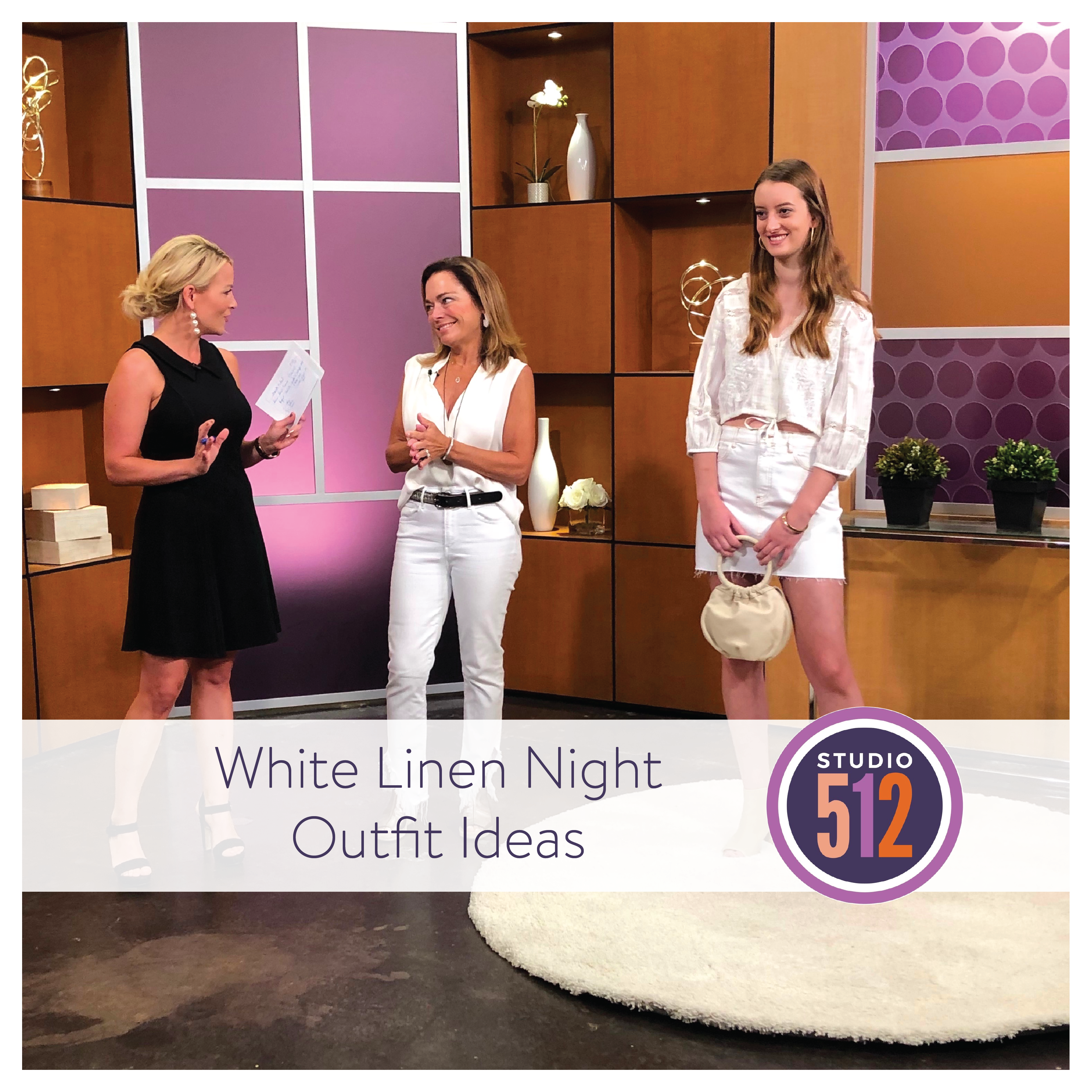 Austin KXAN Studio 512 White Linen Night Outfit Ideas with Susie Busch Transou of Hearth and Soul